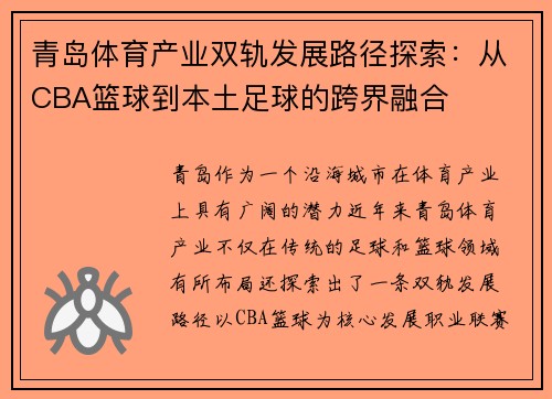 青岛体育产业双轨发展路径探索：从CBA篮球到本土足球的跨界融合