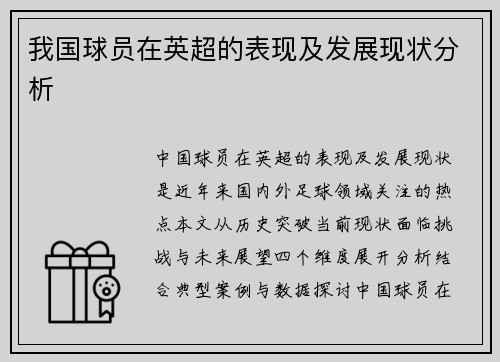 我国球员在英超的表现及发展现状分析